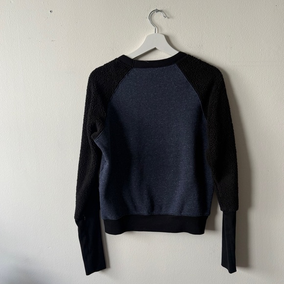 ALO Yoga Black and Gray Sweatshirt with Teddy Bear Fleece Arms - Small - Picture 2 of 5